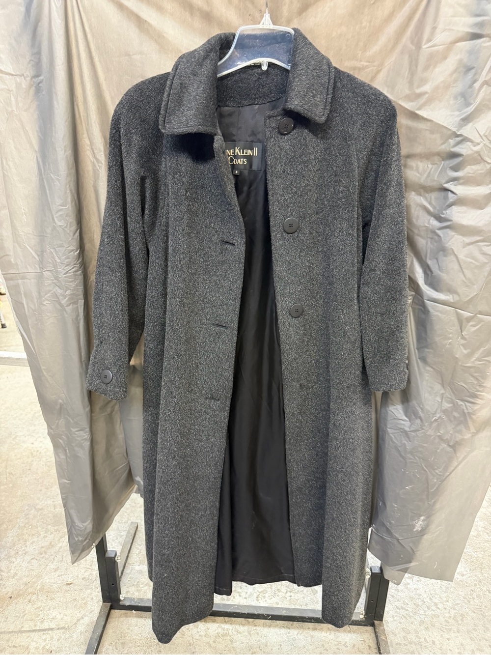 Anne Klein Women’s Charcoal Gray Wool-Blend Overcoat